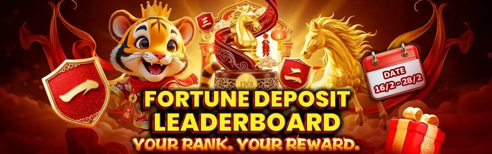 JW8 Horse Fortune Deposit Leaderboard – Rank Up, Win Big W8 Horse Fortune Deposit Leaderboard promotion banner – Date 16/2 to 28/2